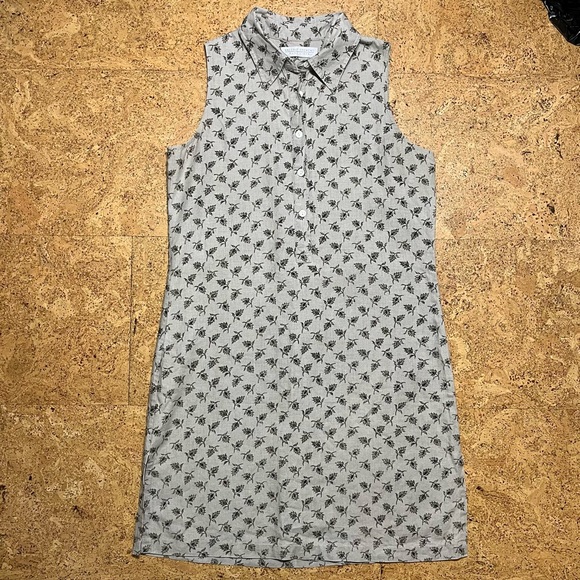 Valerie Stevens Pure Linen Floral Sleeveless Partial Button Dress Beige Sz M - Picture 8 of 15